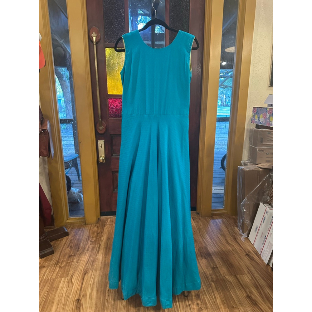Rich Lady Anarkali Maxi Dress Turquoise Beaded Gown Large - Picture 4 of 8
